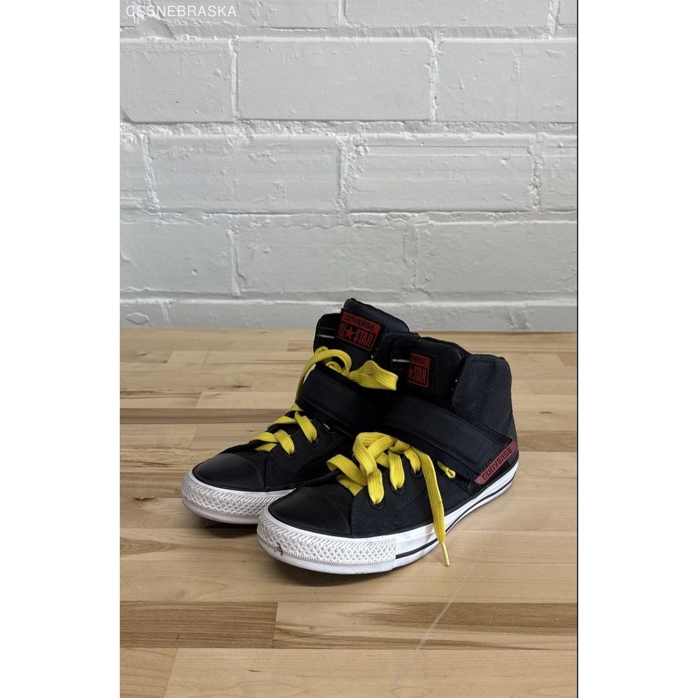 Converse Black Chuck Taylor All Star Mid Black & Red Strap 158428C -Mens 6 Wom 8 - Picture 1 of 7